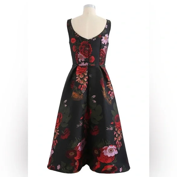 NWT CHICWISH GORGEOUS ROSE JACQUARD SLEEVELESS MIDI DRESS - Picture 4 of 13